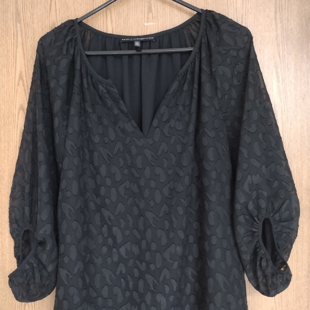 White House Black Market Small Black Cheetah Peasant Blouse